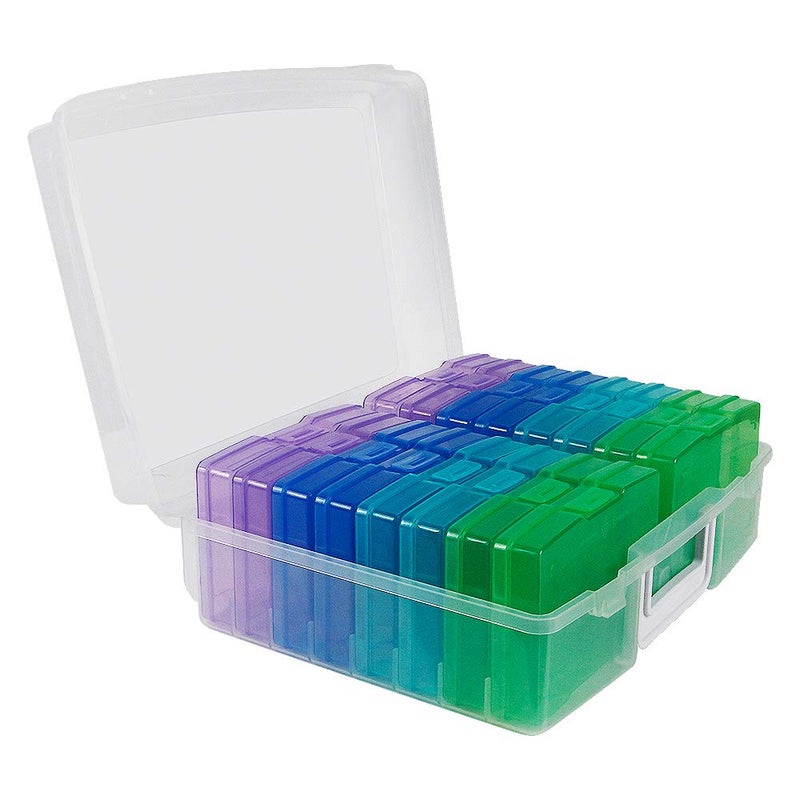novelinks Transparent 4" x 6" Photo Organizers and Photo Storage Box with Handle, 16 Inner Photo Cases, Portable Picture Organizers & Photo Storage Containers (Cool-Colored) - Image 2